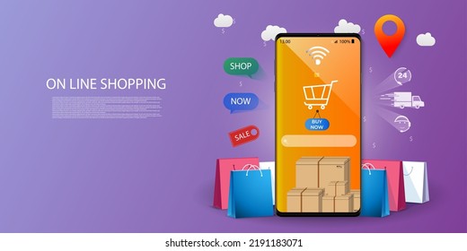 Online Shopping On The Website Or Mobile Application Vector Design Concept, Illustration, Online Store, 24 Hour Delivery.