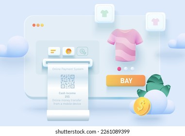 Online shopping on the website and mobile app. Conceptual illustration with online store interface, online shopping process, online order. Web banner 3d style.