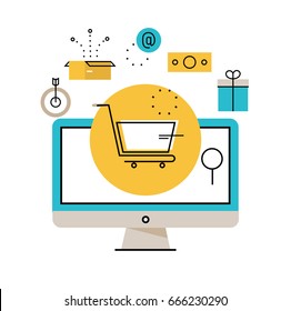 Online shopping, online order and payment, e-commerce, purchasing online, delivery process vector illustration design for mobile and web graphics