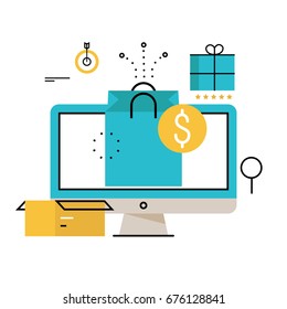 Online shopping, online order and payment, e-commerce, purchasing online, delivery process flat line vector illustration design for mobile and web graphics