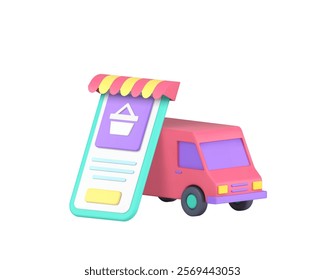 Online shopping order purchase delivery smartphone application 3d icon realistic vector illustration. Internet store shop marketplace app shipment logistic distribution shipping service