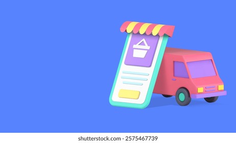 Online shopping order purchase delivery smartphone application banner copy space vector illustration. Internet store shop marketplace app shipment logistic distribution shipping service