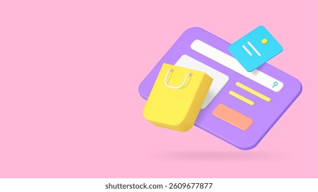 Online shopping order purchase internet searching banner copy space vector illustration. Web store shop market supermarket marketplace goods buying browsing commercial business retail