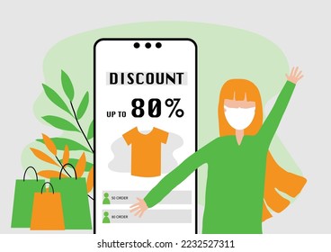 online shopping, order online through the phone, online store, business concept, buying and selling, flat style stock illustration