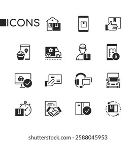 Online shopping and orders - set of line design style icons