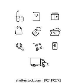 Iconos vectores planos de esquema de compras en línea
