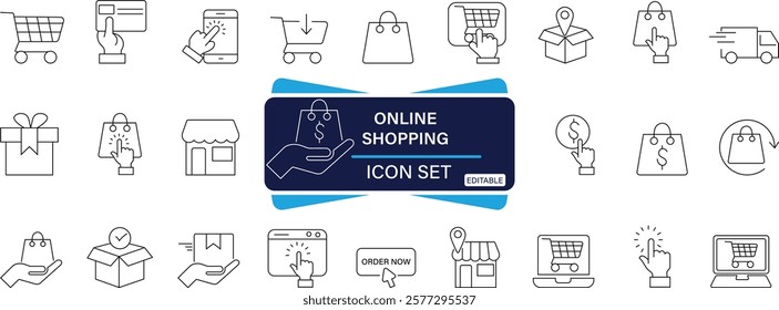 online shopping outline icon set You can easily change the color