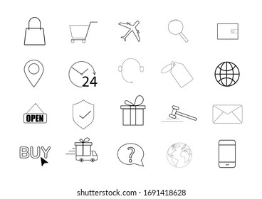 Online shopping outline icon set.e-commerce,shopping concept.vector