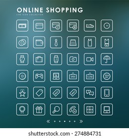 online shopping outline icons with blur background