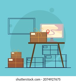 online shopping packages on table