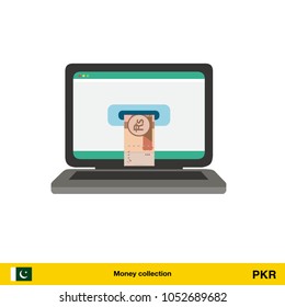 Online shopping. Pakistan rupee banknote. E-commerce platform concept vector illustration.