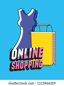 online shopping with paper bag pop art style