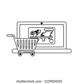 Online shopping and payment in black and white