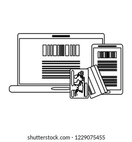 Online shopping and payment black and white