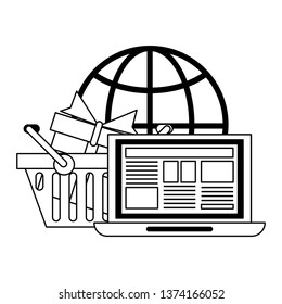 Online shopping and payment in black and white