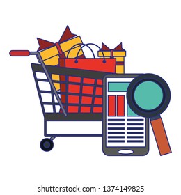 Online shopping and payment blue lines