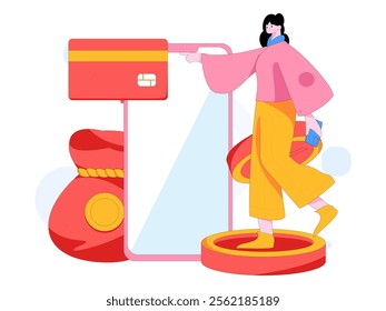 Online shopping payment security character flat vector concept operation hand drawn illustration
