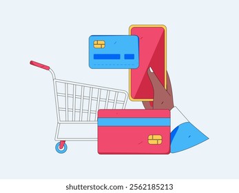 Online shopping payment security character flat vector concept operation hand drawn illustration
