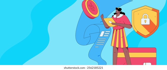Online shopping payment security character flat vector concept operation hand drawn illustration
