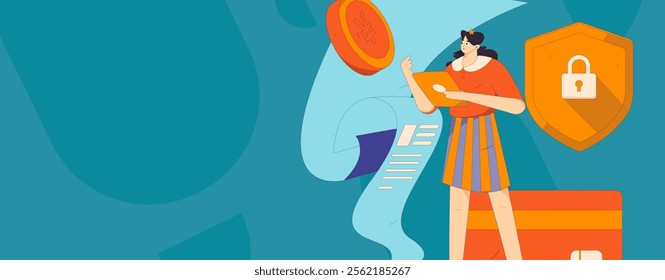Online shopping payment security character flat vector concept operation hand drawn illustration
