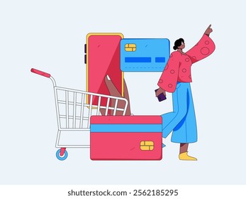 Online shopping payment security character flat vector concept operation hand drawn illustration
