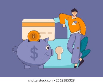 Online shopping payment security character flat vector concept operation hand drawn illustration
