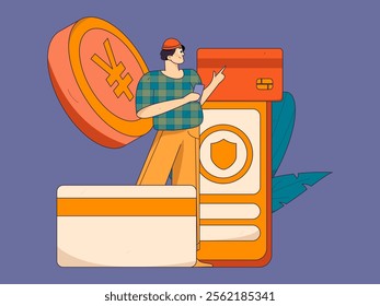 Online shopping payment security character flat vector concept operation hand drawn illustration
