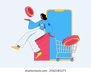 Online shopping payment security character flat vector concept operation hand drawn illustration
