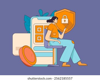 Online shopping payment security character flat vector concept operation hand drawn illustration
