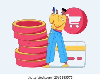 Online shopping payment security character flat vector concept operation hand drawn illustration
