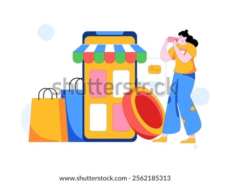 Online shopping payment security character flat vector concept operation hand drawn illustration
