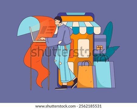 Online shopping payment security character flat vector concept operation hand drawn illustration
