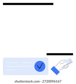 Online shopping, payment security, financial transactions, e-commerce, authentication, digital services. Hand holding a credit card with payment confirmation tick. Online shopping and payment
