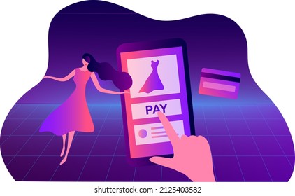 Online shopping and payment with smartphone woman use mobile ordering and pay via credit card. Online shopping, digital payment and delivery technology concept
