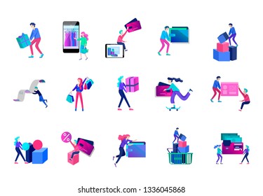 Online Shopping people and mobile payments. Vector illustration pos terminal confirms the payment using a smartphone, Mobile payment, online banking.