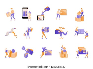 Online Shopping people and mobile payments. Vector illustration pos terminal confirms the payment using a smartphone, Mobile payment, online banking.