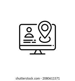 Online shopping personal account with avatar and location pointer on a computer. Pixel perfect, editable stroke icon