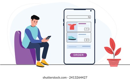 Online shopping with phone flat design