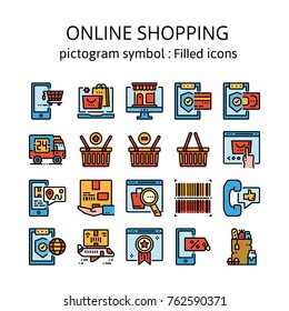 Online shopping : pictogram symbol Filled icons