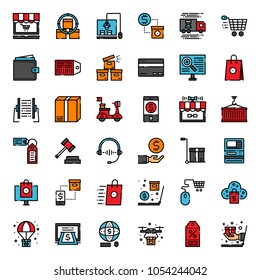 Online shopping pixel perfect fill outline icon, isolated on white background