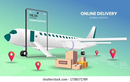 online shopping with plane Vector for banner, poster, flyer