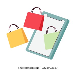 Online shopping platform on mobile phone flat concept vector spot illustration. Editable 2D cartoon object on white for web UI design. Boutique bags through smartphone device creative hero image