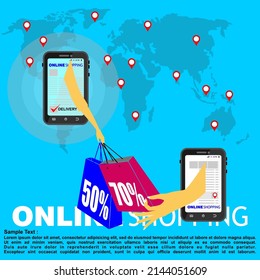 Compras en línea, vectores de afiches y banners
