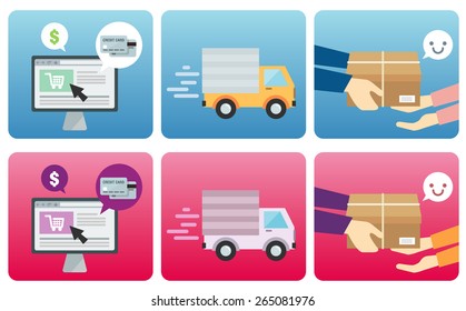 On-line Shopping process. Flat design concept. Vector illustration