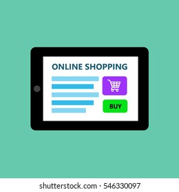Online shopping process on the screen of the tablet. Transaction