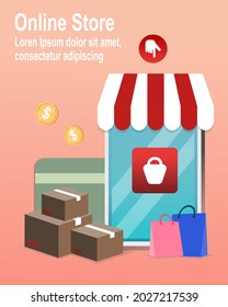 Online shopping process vector illustration flat design 