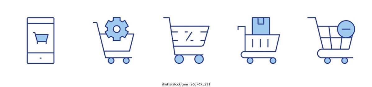 online shopping, procurement, shopping trolley, shopping cart. Shopping cart Icon vector illustration. Line Duotone style. Editable stroke.