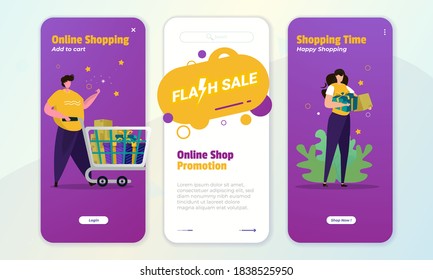 Online shopping promotion illustration for e-commerce concept on mobile screen template 