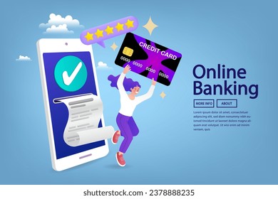 Online shopping. Receipt for smartphone screen. bill payment with credit card and financial. online payment credit card. pay money with mobile phone banking. Easy e bill payment. Vector illustration.