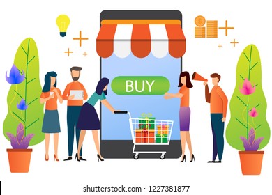 online shopping receiving a check through the phone. online store buying and selling. goods delivery vector illustration.